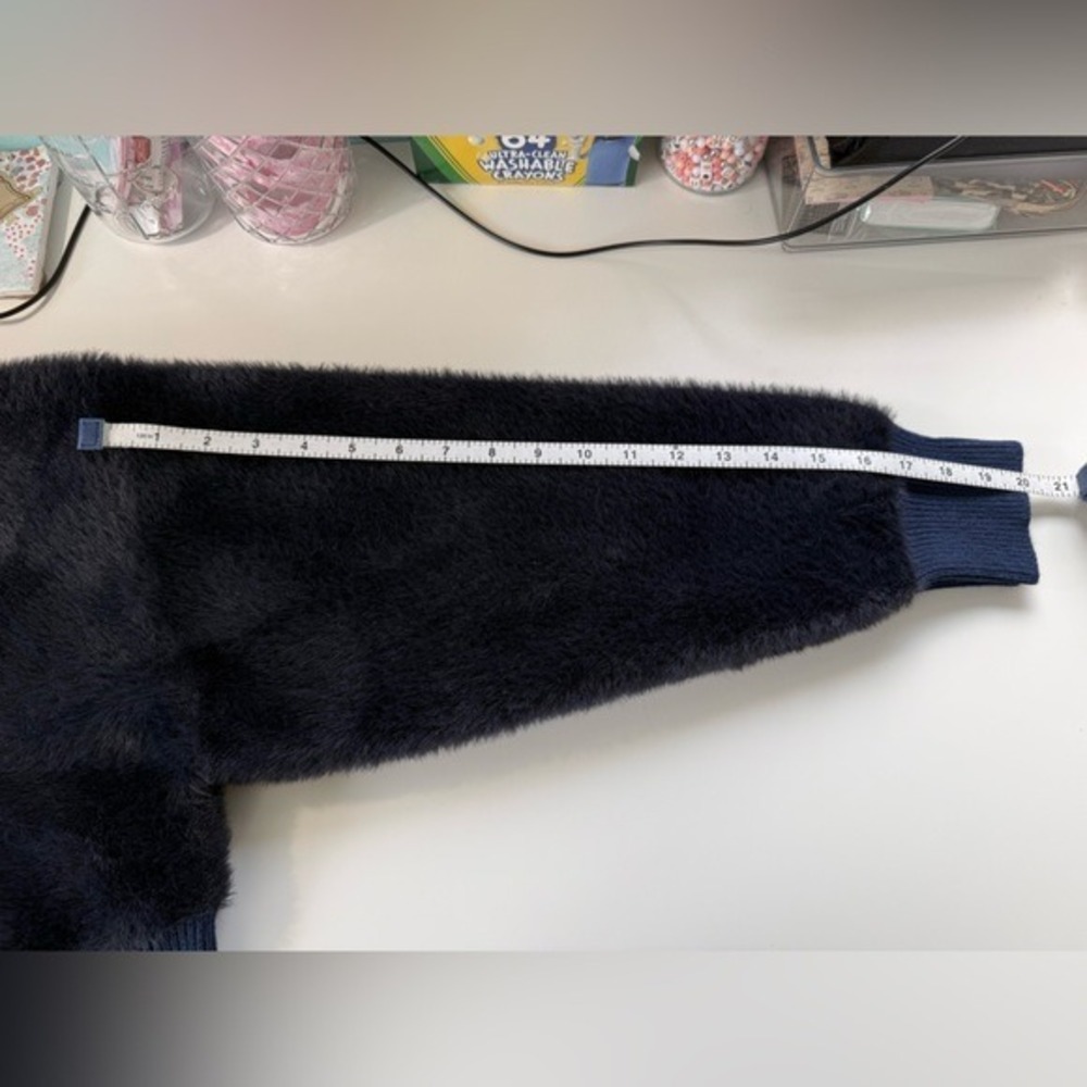 J.Crew Navy Blue Fuzzy Cropped Cardigan Lady Jacket Gold Crest Buttons NWT - Picture 10 of 11